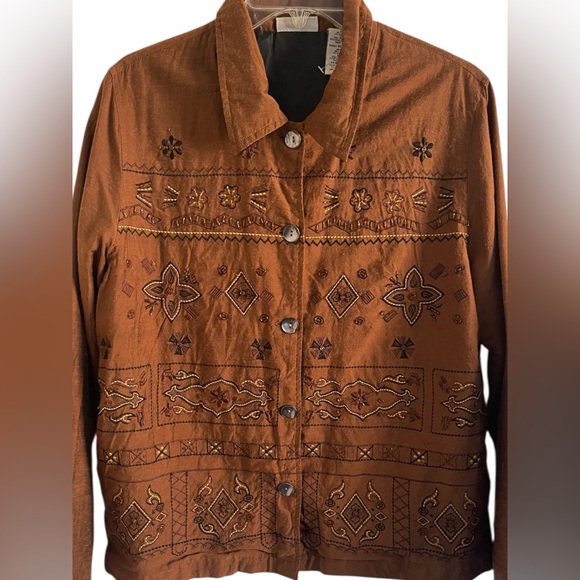 White Stag Jackets & Blazers - White Stag Floral Embroidery Lightweight Jacket Brown Size Medium